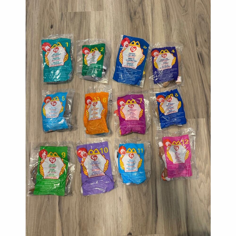 1999 McDonalds Teenie Beanie Babies - Complete Set of 12 Toys - All MIP